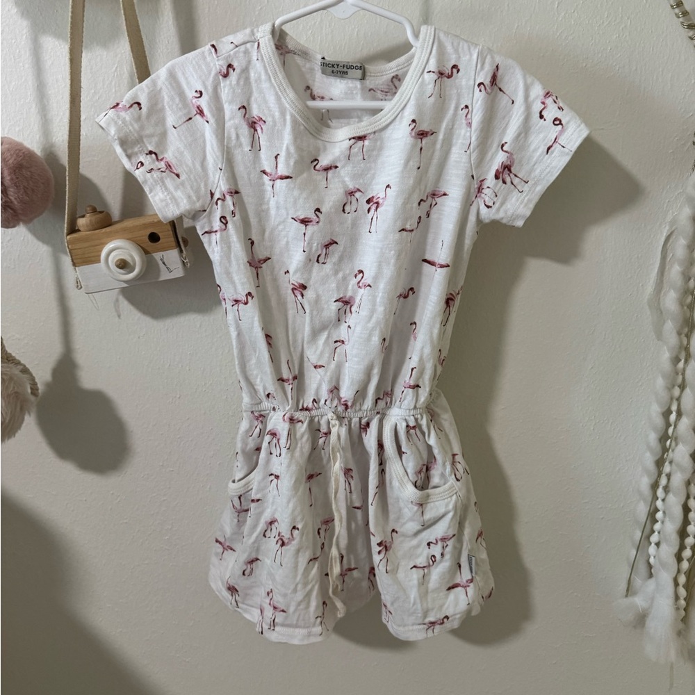 Girls' White Flamingo Print Casual Romper